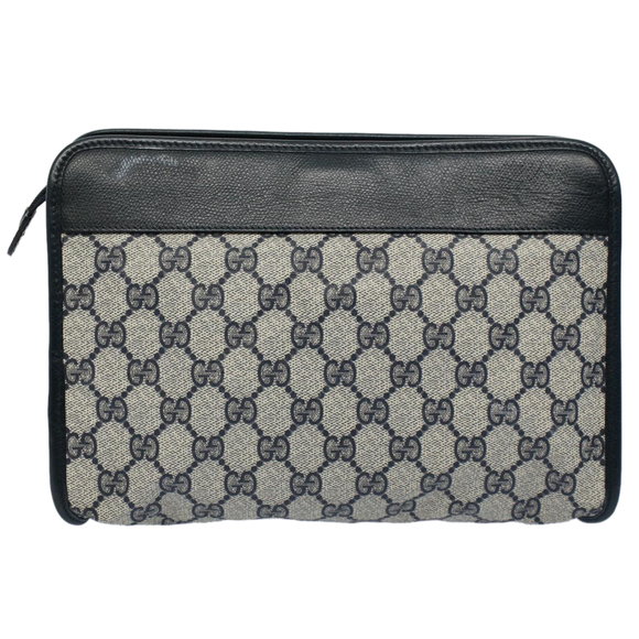 GUCCI GG Supreme Clutch Bag PVC Leather Navy Gray 014 115 Auth yk8933 - Picture 2 of 16